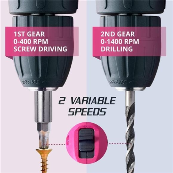 Pink Cordless Drill Set - Electric Screwdriver Cordless Drill Kit for Women - Picture 5 of 6